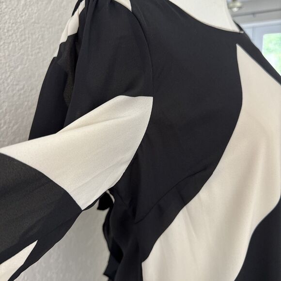 Cocktail Chevron Dress Women’s Size L Black Cream 3/4 Sleeve Bow Back Formal - Picture 12 of 14